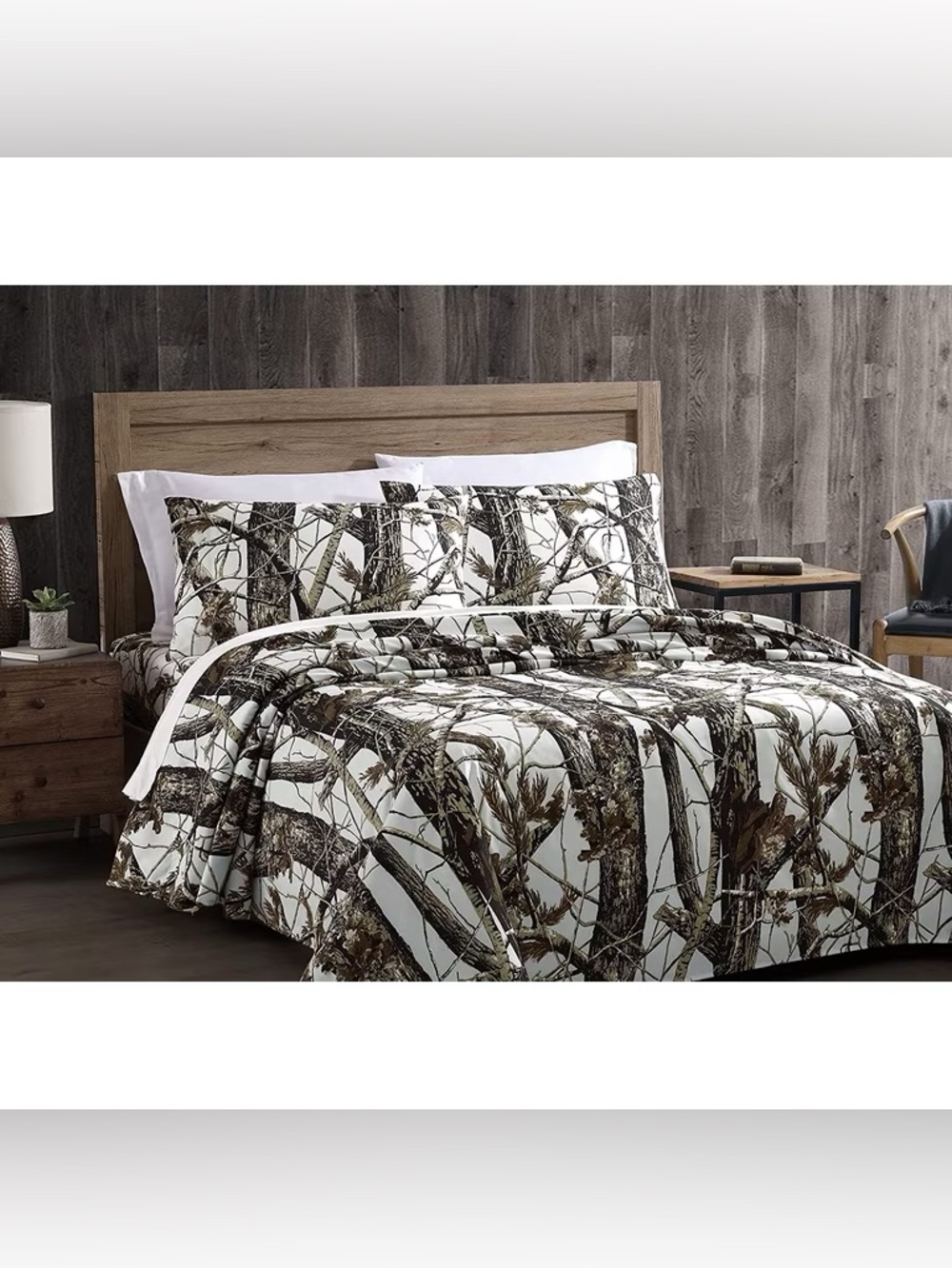 Camo queen 4 piece sheet Set in White and Brown